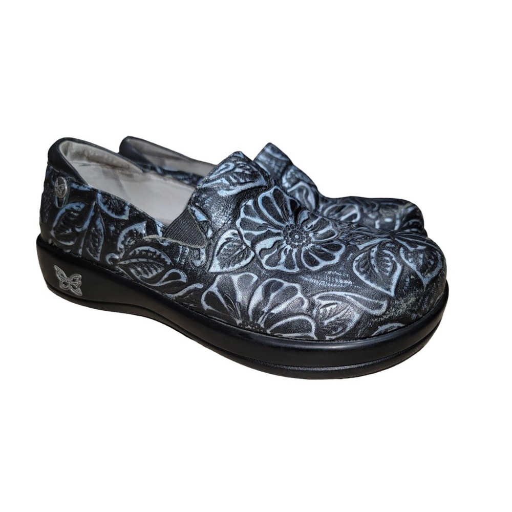 Alegria Show Boat Womens Floral Leather Professional Nursing Clogs Shoes 6 - 6.5